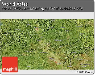 Satellite 3D Map of the Area around 30° 42' 29" N, 105° 28' 29" E