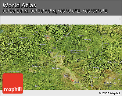 Satellite 3D Map of the Area around 30° 42' 29" N, 105° 28' 29" E