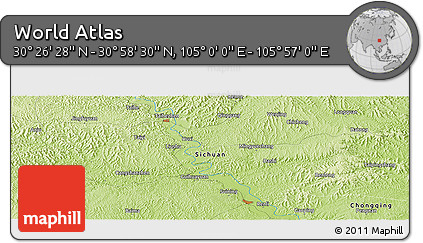Physical Panoramic Map of the Area around 30° 42' 29" N, 105° 28' 29" E