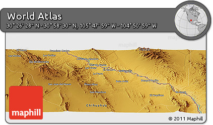 Physical Panoramic Map of the Area around 30° 42' 29" N, 105° 19' 29" W