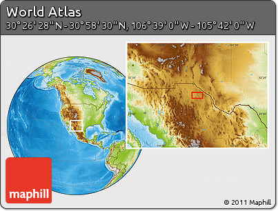 Physical Location Map of the Area around 30° 42' 29" N, 106° 10' 30" W