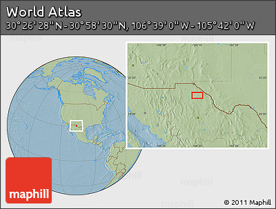 Savanna Style Location Map of the Area around 30° 42' 29" N, 106° 10' 30" W, hill shading