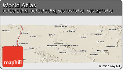 Shaded Relief Panoramic Map of the Area around 30° 42' 29" N, 106° 10' 30" W