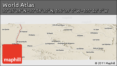 Shaded Relief Panoramic Map of the Area around 30° 42' 29" N, 106° 10' 30" W