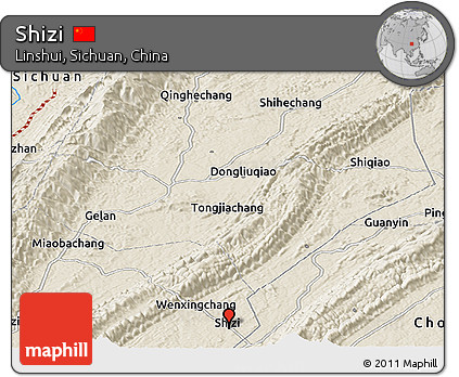 Shaded Relief Panoramic Map of Shizi