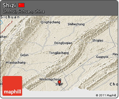 Shaded Relief Panoramic Map of Shizi