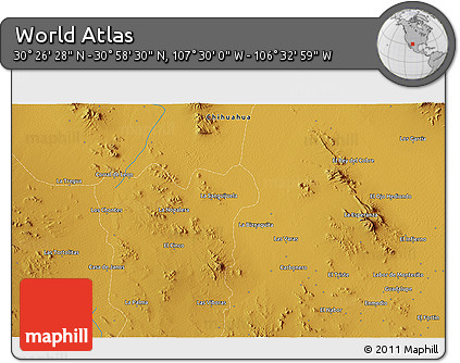Physical 3D Map of the Area around 30° 42' 29" N, 107° 1' 30" W