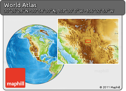 Physical Location Map of the Area around 30° 42' 29" N, 107° 1' 30" W