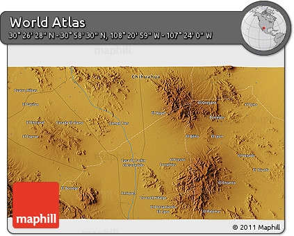 Physical 3D Map of the Area around 30° 42' 29" N, 107° 52' 30" W