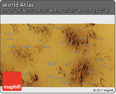 Physical 3D Map of the Area around 30° 42' 29" N, 107° 52' 30" W