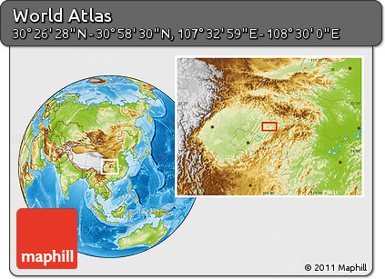 Physical Location Map of the Area around 30° 42' 29" N, 108° 1' 30" E
