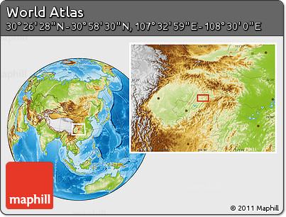 Physical Location Map of the Area around 30° 42' 29" N, 108° 1' 30" E
