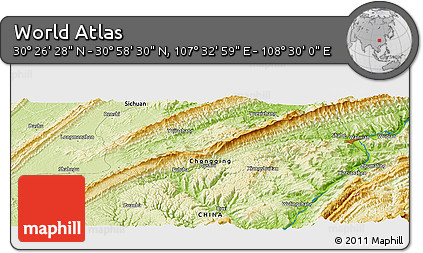 Physical Panoramic Map of the Area around 30° 42' 29" N, 108° 1' 30" E