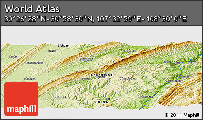 Physical Panoramic Map of the Area around 30° 42' 29" N, 108° 1' 30" E