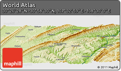 Physical Panoramic Map of the Area around 30° 42' 29" N, 108° 1' 30" E