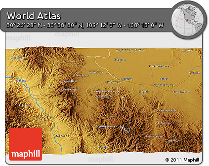 Physical 3D Map of the Area around 30° 42' 29" N, 108° 43' 29" W