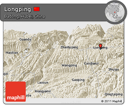 Shaded Relief Panoramic Map of Longping