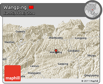Shaded Relief Panoramic Map of Wangping