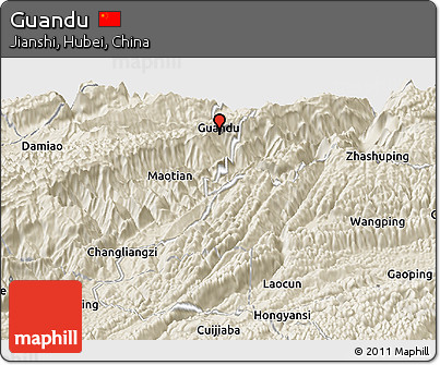 Shaded Relief Panoramic Map of Guandu
