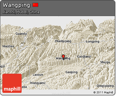 Shaded Relief Panoramic Map of Wangping