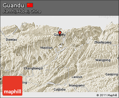 Shaded Relief Panoramic Map of Guandu