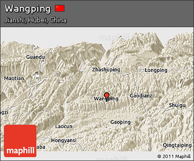Shaded Relief Panoramic Map of Wangping