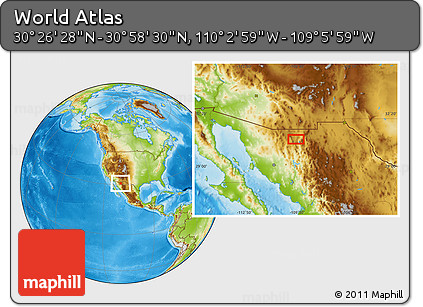 Physical Location Map of the Area around 30° 42' 29" N, 109° 34' 29" W