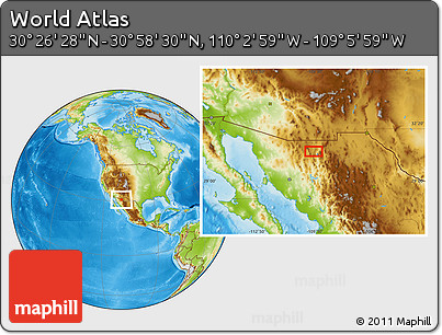 Physical Location Map of the Area around 30° 42' 29" N, 109° 34' 29" W