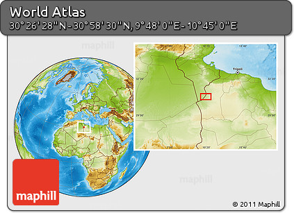 Physical Location Map of the Area around 30° 42' 29" N, 10° 16' 30" E
