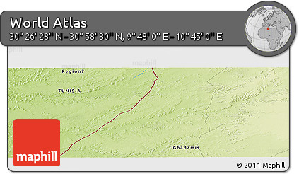 Physical Panoramic Map of the Area around 30° 42' 29" N, 10° 16' 30" E