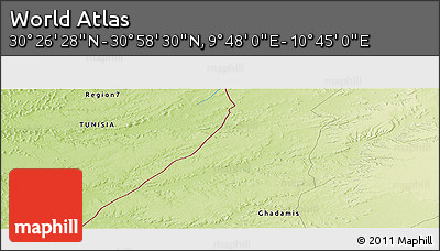 Physical Panoramic Map of the Area around 30° 42' 29" N, 10° 16' 30" E