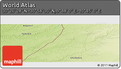 Physical Panoramic Map of the Area around 30° 42' 29" N, 10° 16' 30" E