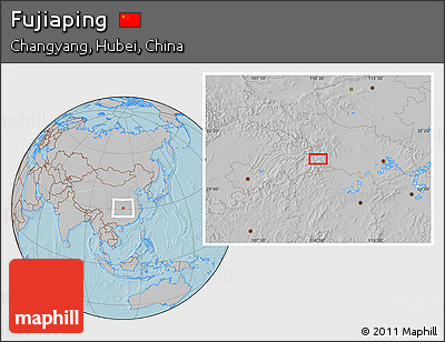 Gray Location Map of Fujiaping, hill shading
