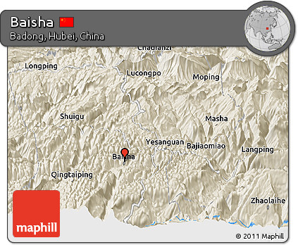 Shaded Relief Panoramic Map of Baisha