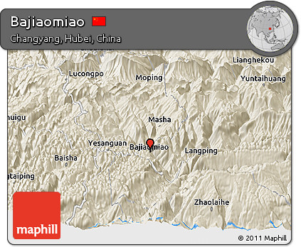 Shaded Relief Panoramic Map of Bajiaomiao