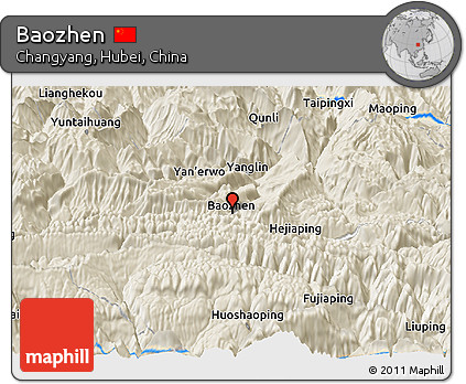 Shaded Relief Panoramic Map of Baozhen
