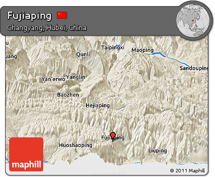 Shaded Relief Panoramic Map of Fujiaping