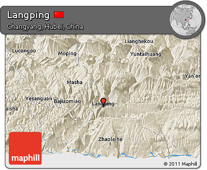 Shaded Relief Panoramic Map of Langping