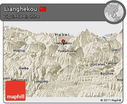 Shaded Relief Panoramic Map of Lianghekou