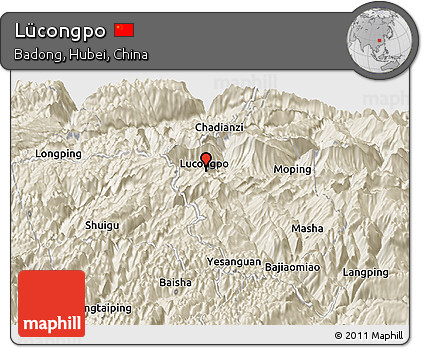 Shaded Relief Panoramic Map of Lücongpo