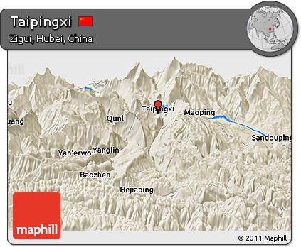Shaded Relief Panoramic Map of Taipingxi