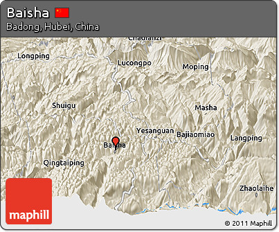 Shaded Relief Panoramic Map of Baisha