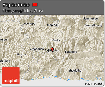 Shaded Relief Panoramic Map of Bajiaomiao