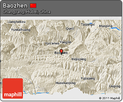 Shaded Relief Panoramic Map of Baozhen
