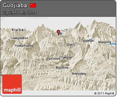 Shaded Relief Panoramic Map of Guojiaba