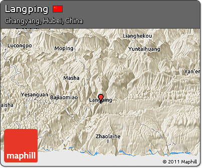 Shaded Relief Panoramic Map of Langping