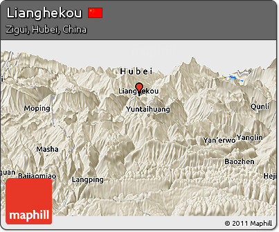 Shaded Relief Panoramic Map of Lianghekou