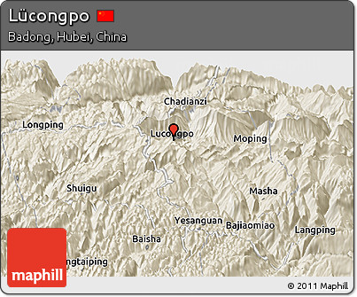Shaded Relief Panoramic Map of Lücongpo