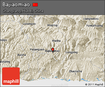 Shaded Relief Panoramic Map of Bajiaomiao
