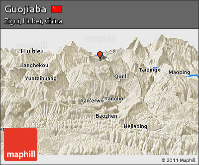 Shaded Relief Panoramic Map of Guojiaba
